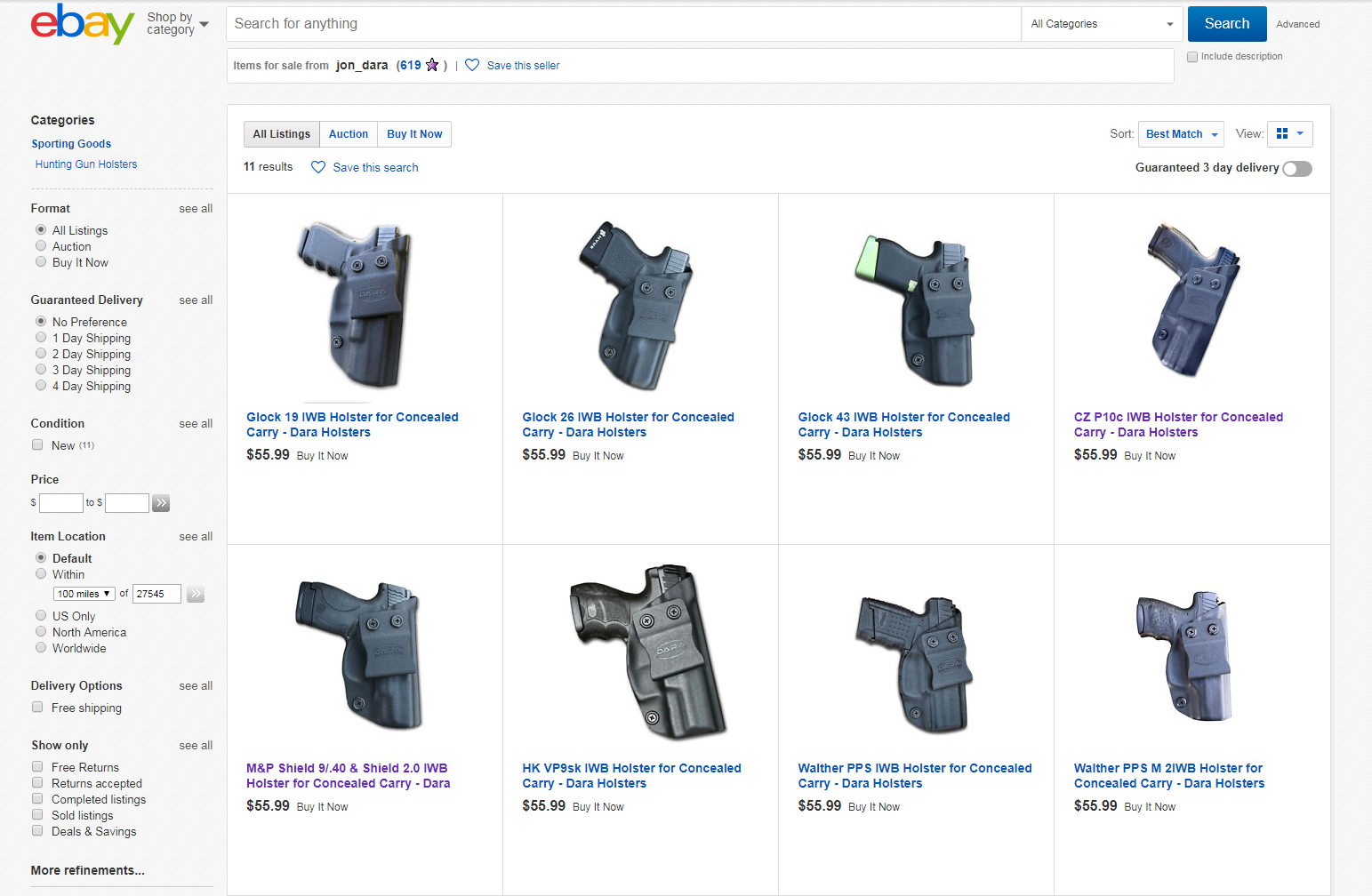 Dara Holsters on EBay