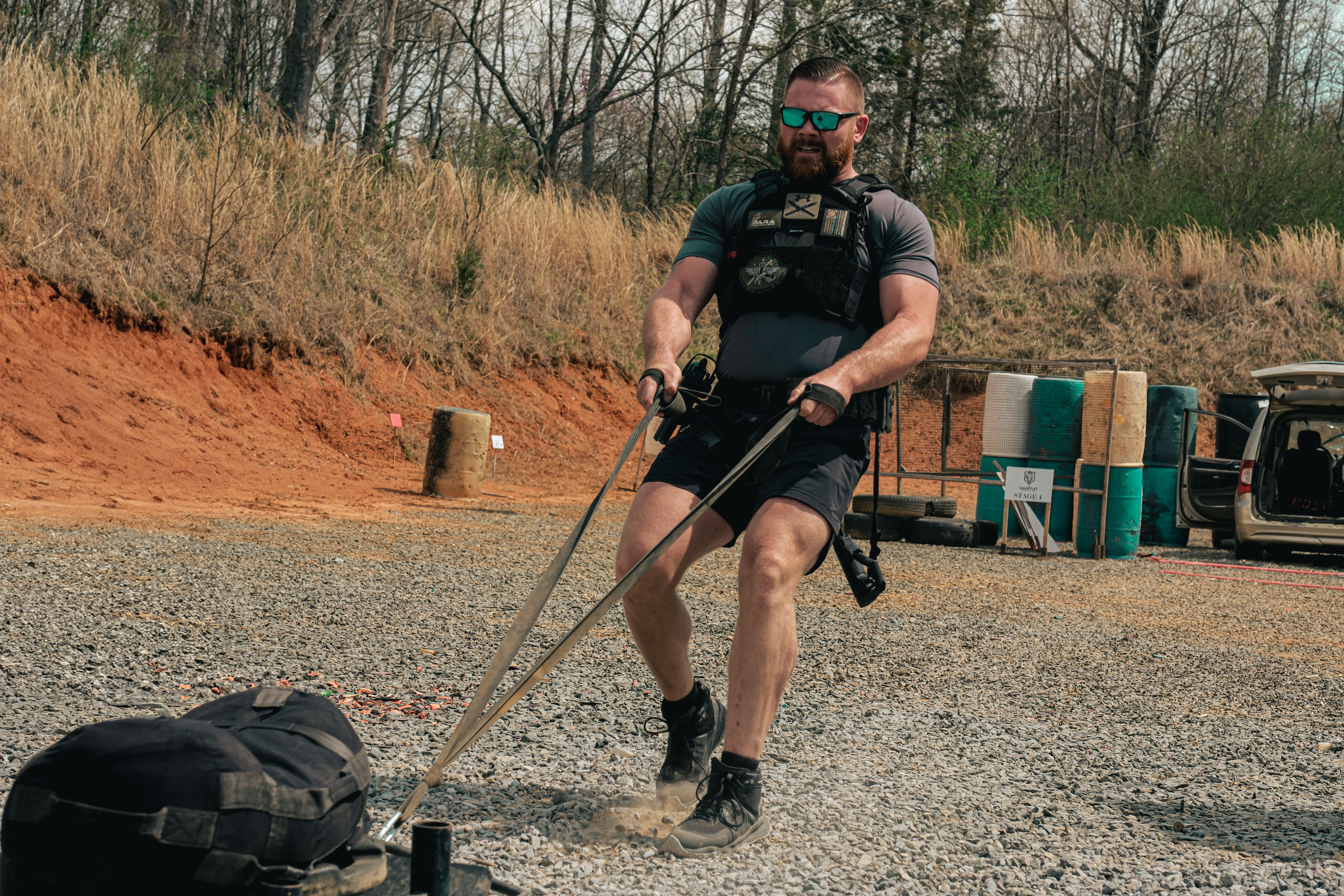 The Gauntlet Match: Jacob Horton pulling the sled during one of the stages